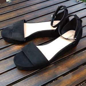 NWOT Black Suede Ankle Strap Sandals